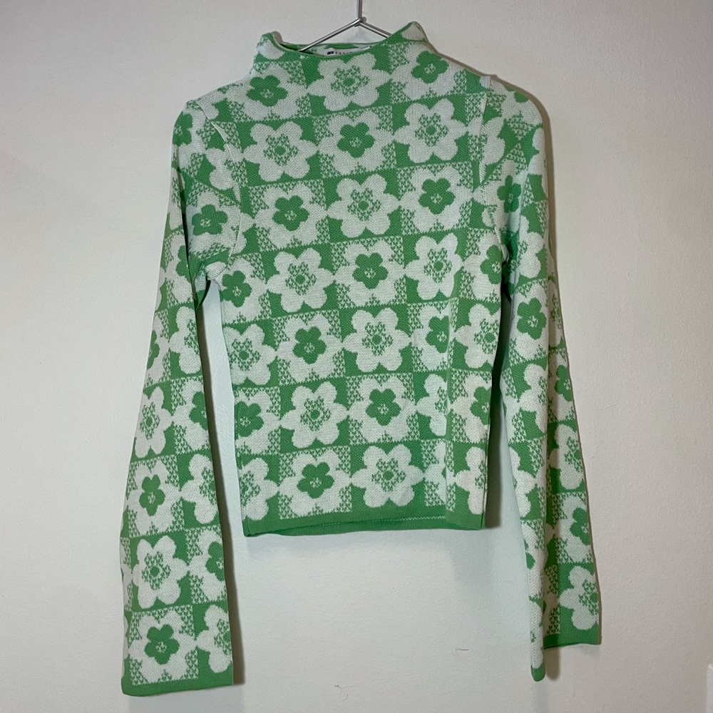 Green and White ASOS floral long sleeve sweater